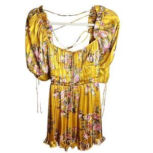 Forever 21 Chiffon Yellow Floral Mini Dress New Size Medium